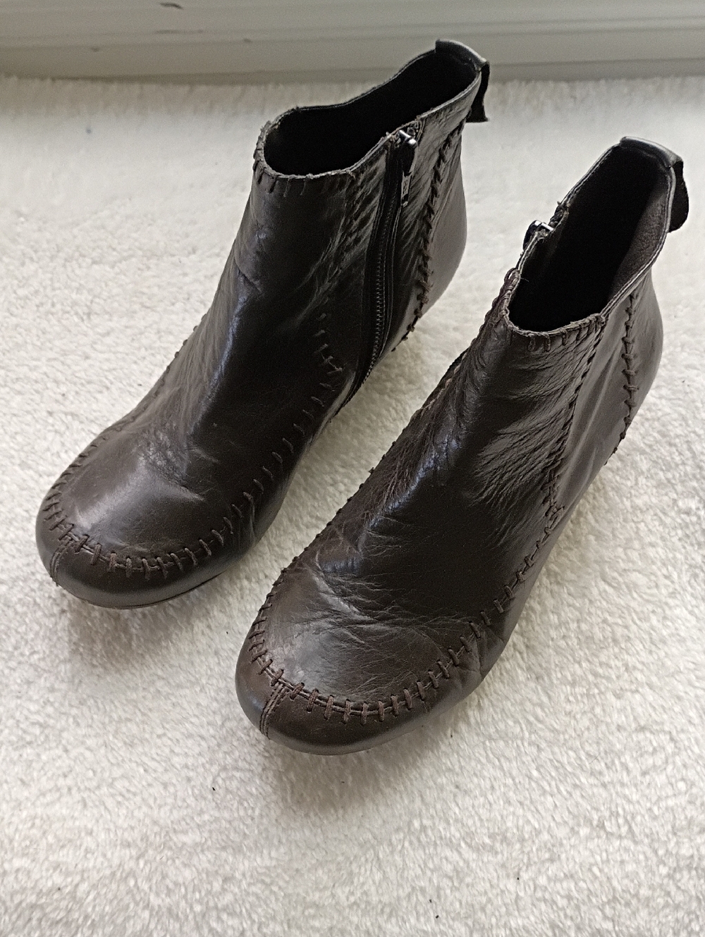 Women's Dark Brown Leather Ankle Boots - Classic Side-Zip Design
